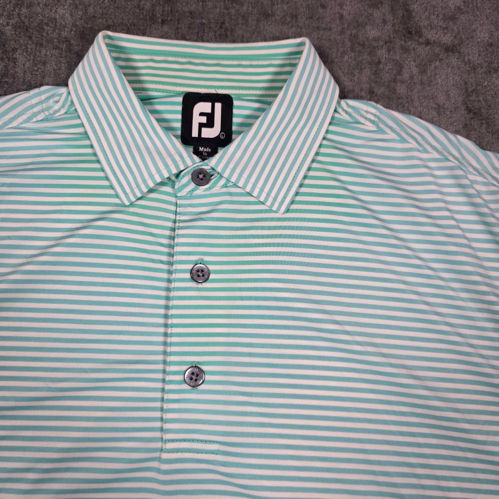 FootJoy FJ Golf Polo Mens Large Green Striped ProDry Short Sleeve Athletic Shirt